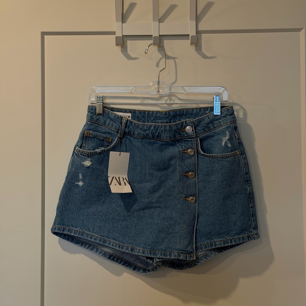 Zara Denim Mini Skort - Medium wash
